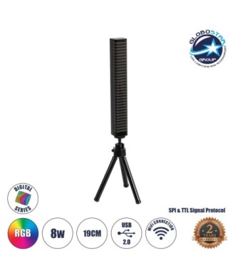 GLOBOSTAR® DIGICOLUMN 90761 Μοντέρνο Επιτραπέζιο Γραμμικό Ψηφιακό Φωτιστικό Digital Pixel Symphony Bar με RF Ασύρματο Χειριστήριο LED 8W 640lm 90° DC 5V με USB 2.0 IP20 Πολύχρωμο RGB Dimmable - Μαύρο - Μ3.4 x Π2.5 x Υ122cm - 2 Χρόνια Εγγύηση